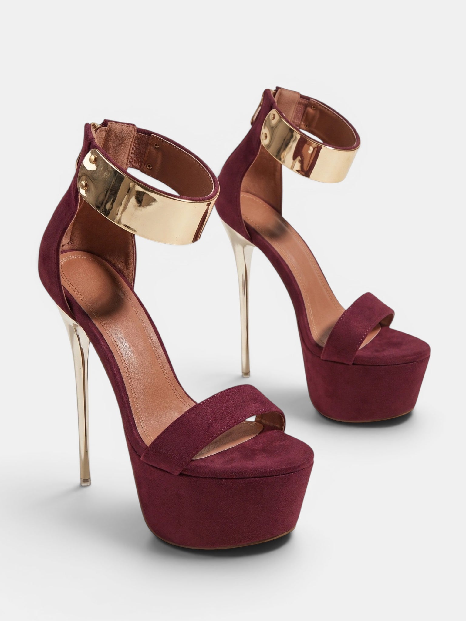 Gleamond | Women's Platform Heels with Metallic Ankle Cuff and Stiletto Heel Gleamond