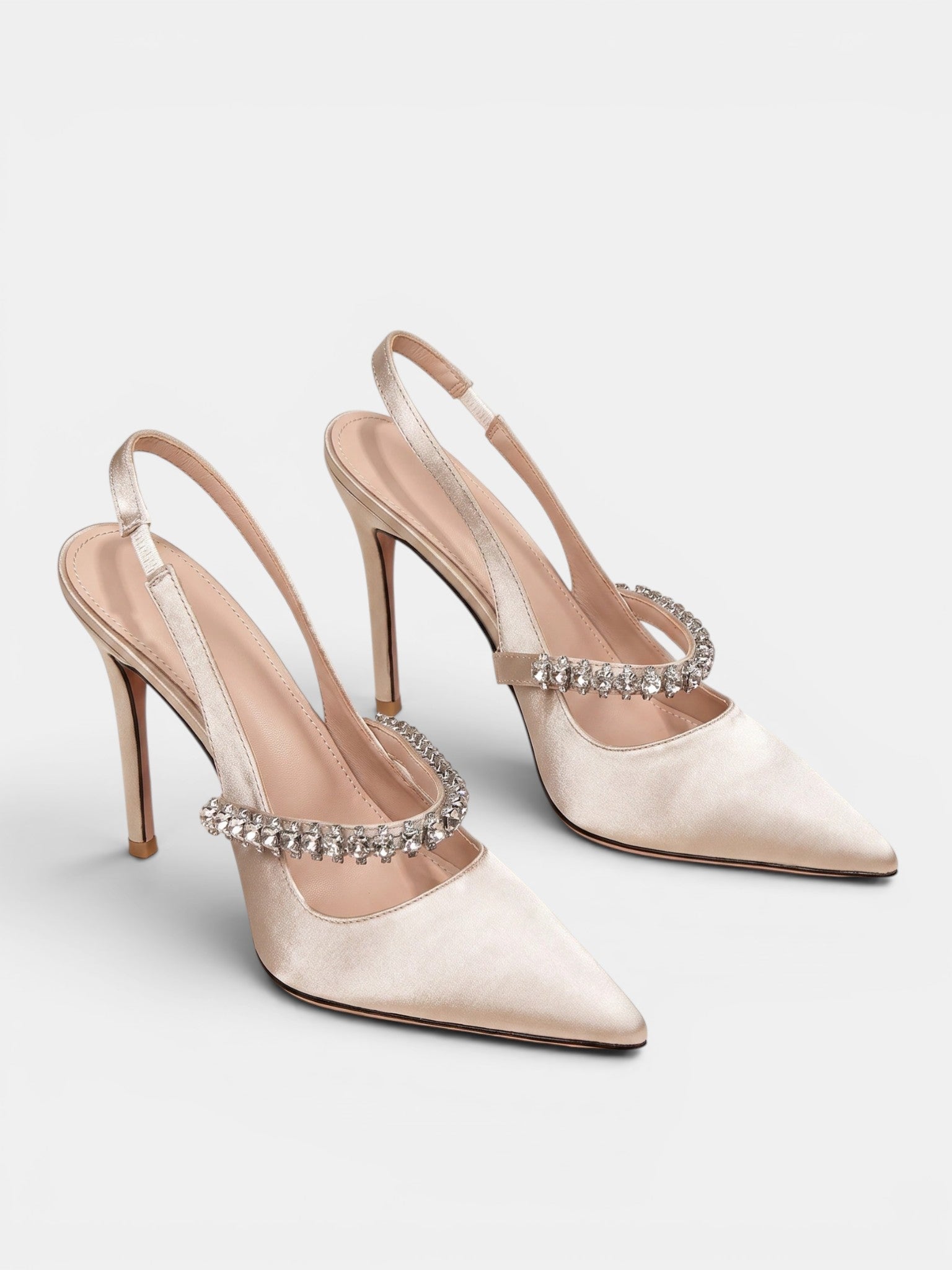 Gleamond | Women's Slingback High Heels with Pointed Toe and Crystal Strap Gleamond
