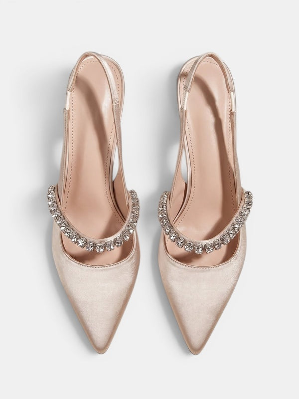 Gleamond | Women's Slingback High Heels with Pointed Toe and Crystal Strap Gleamond