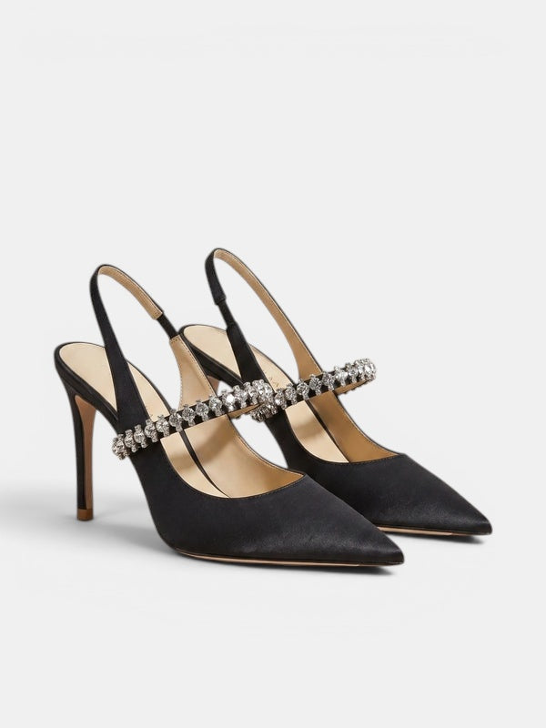 Gleamond | Women's Slingback High Heels with Pointed Toe and Crystal Strap Gleamond