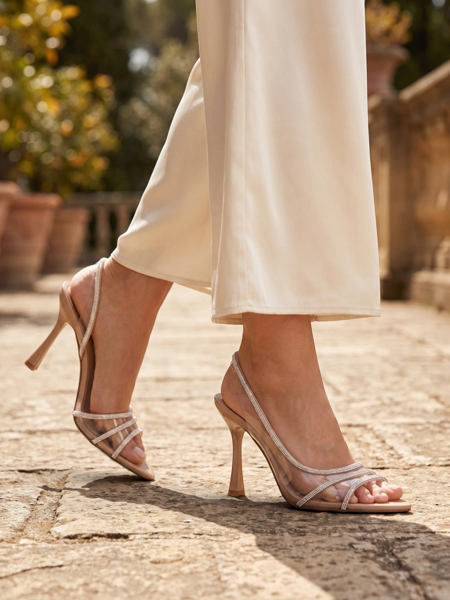Gleamond | Women's Slingback Sandals with Rhinestone Straps and Open Toe Gleamond