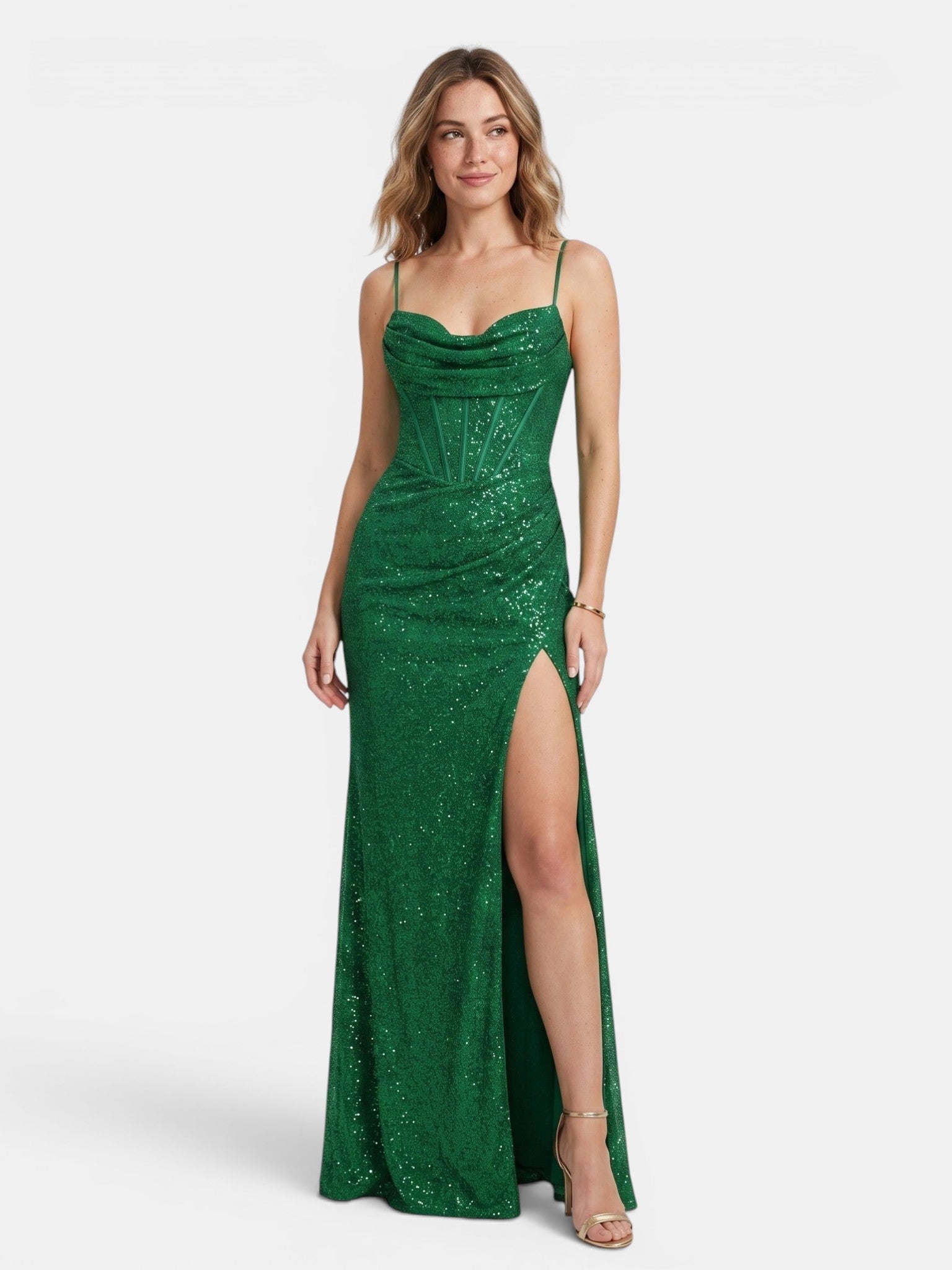 Gleamond | Women's Corset Maxi Dress with Side Split and Shoulder Straps Gleamond