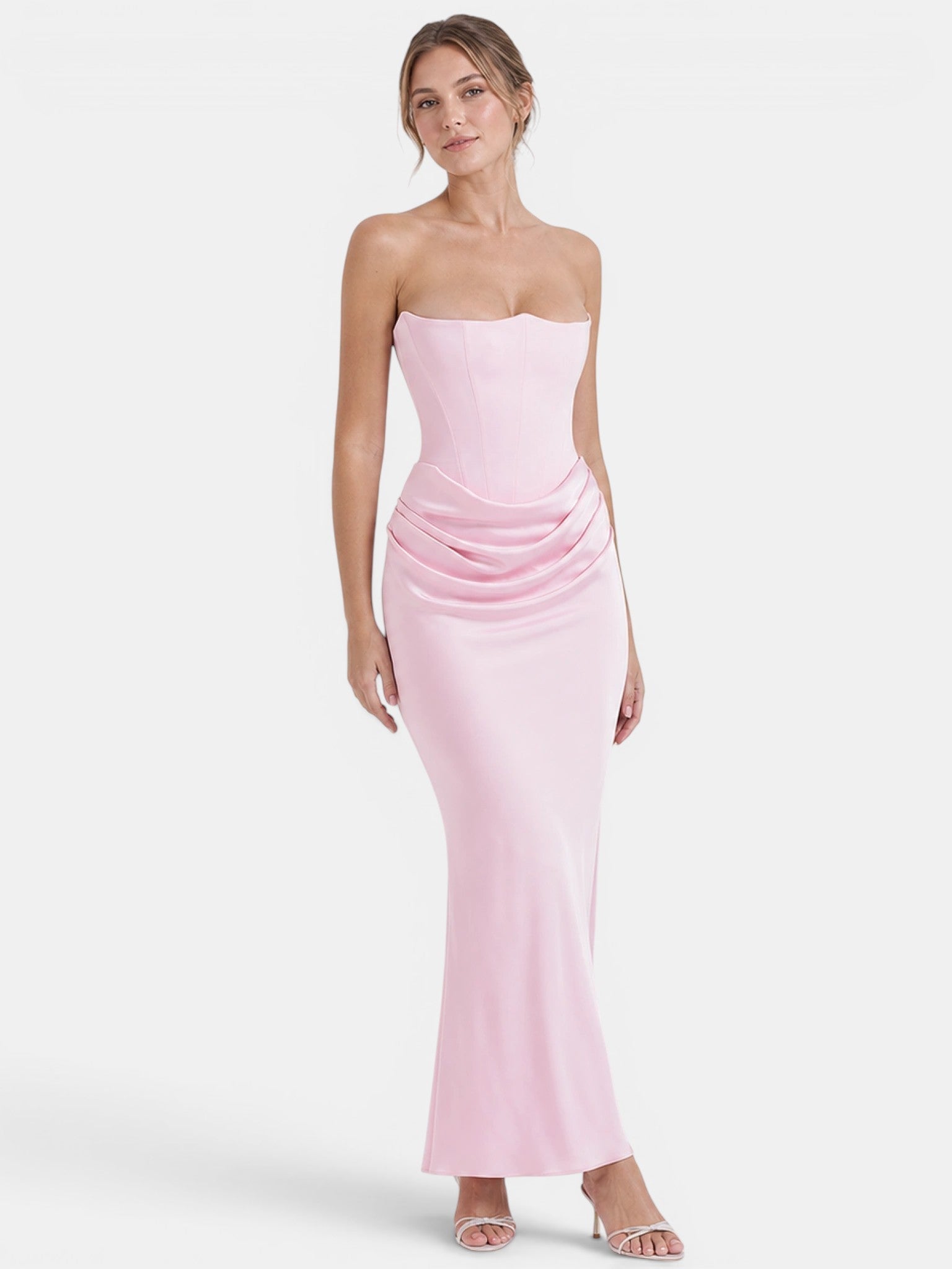 Gleamond | Women's Strapless Maxi Dress with Ruched Skirt and Fitted Bodice Gleamond