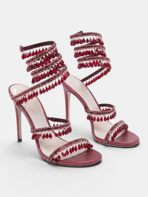 Gleamond | Women's Wraparound Sandals with Crystal Fringe and Stiletto Heel Gleamond