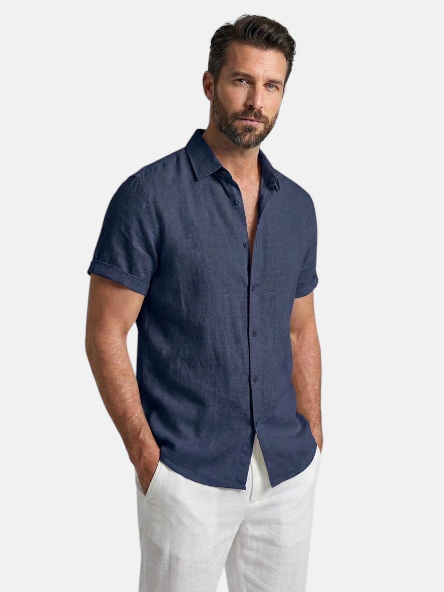 Men’s Cotton Linen Summer Shirt Lightweight Short Sleeve SnugBubs Australia