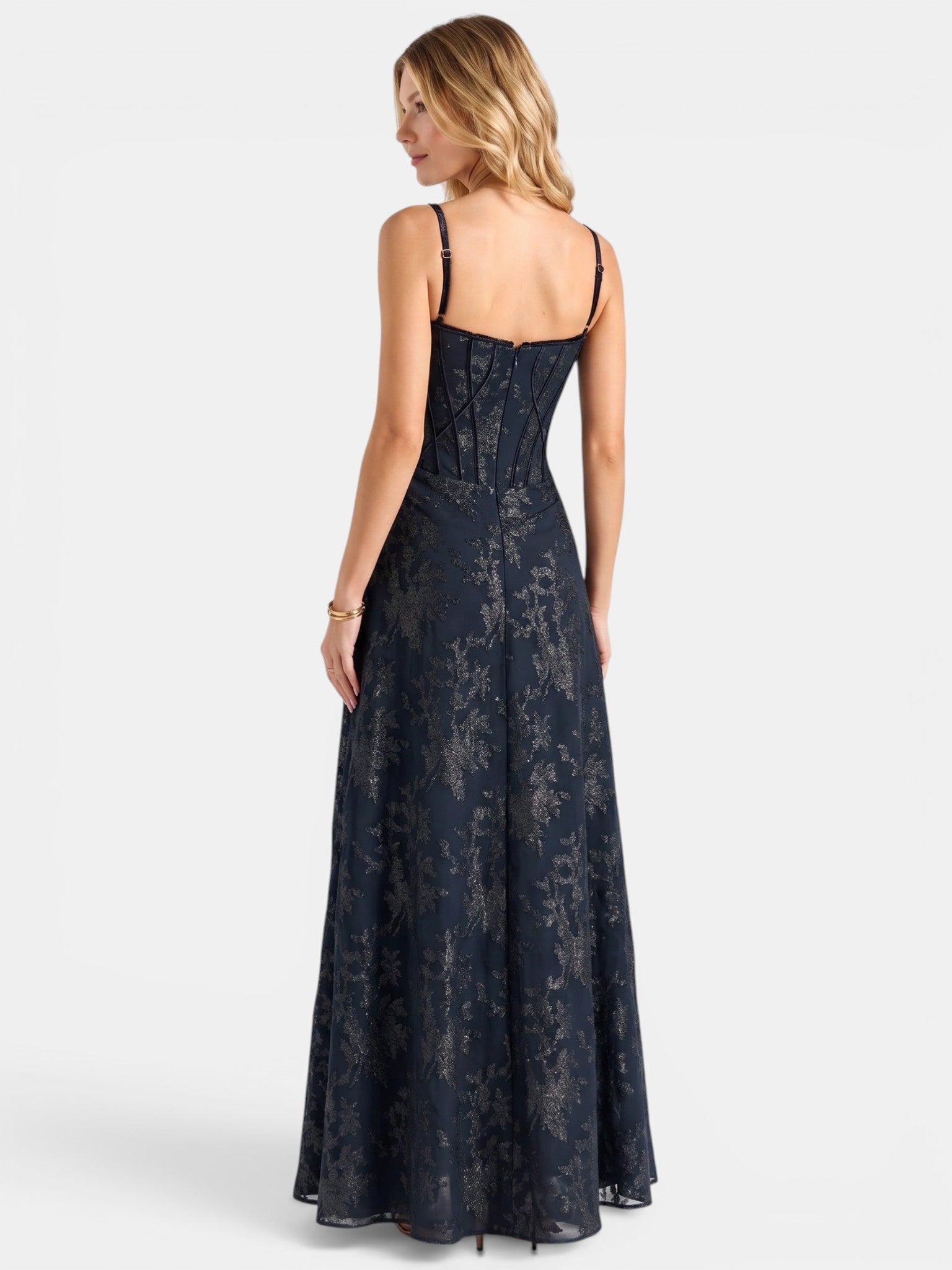 Gleamond | Spaghetti Strap Chiffon Floral Formal Dress Gleamond