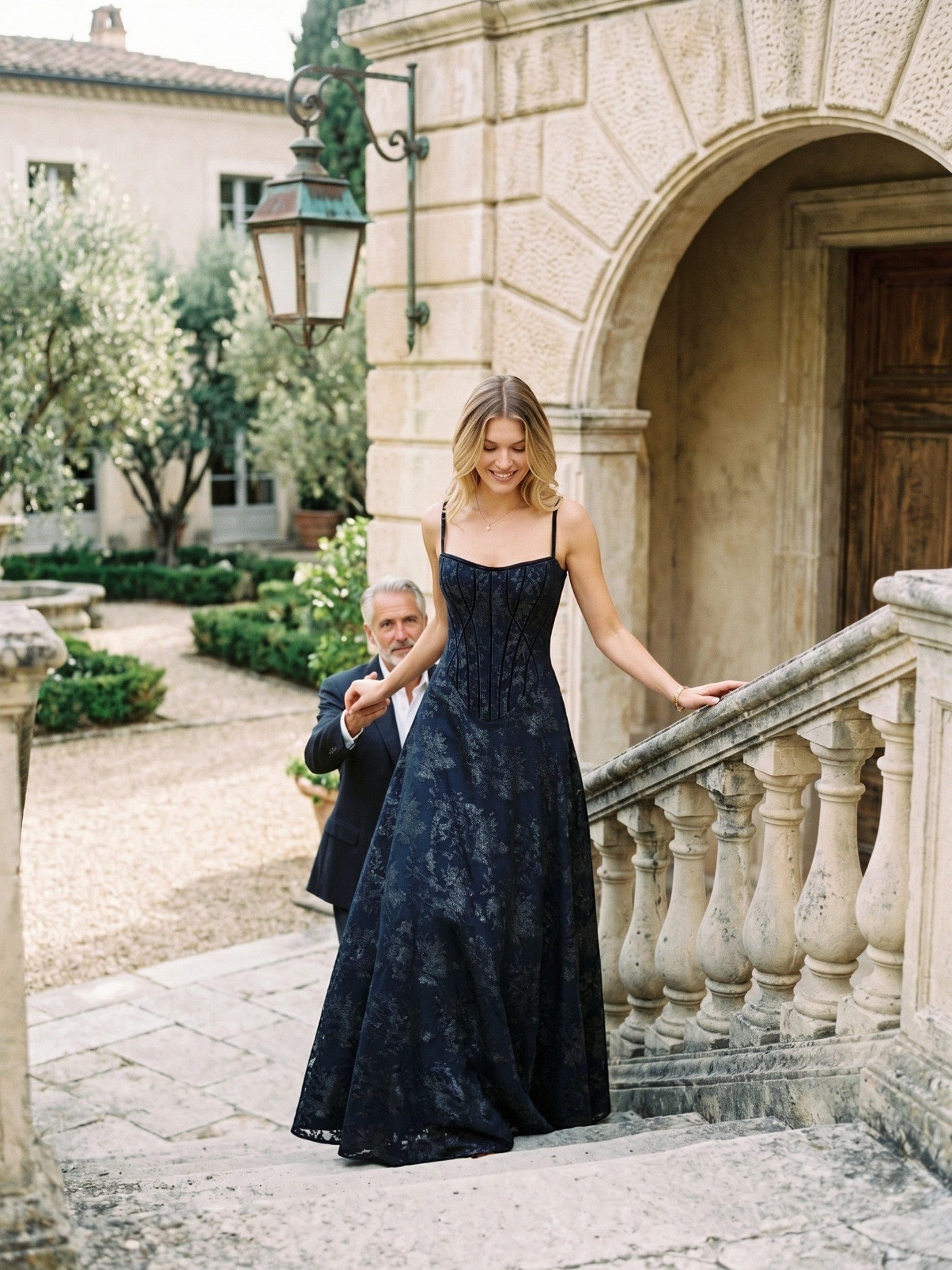 Gleamond | Spaghetti Strap Chiffon Floral Formal Dress Gleamond
