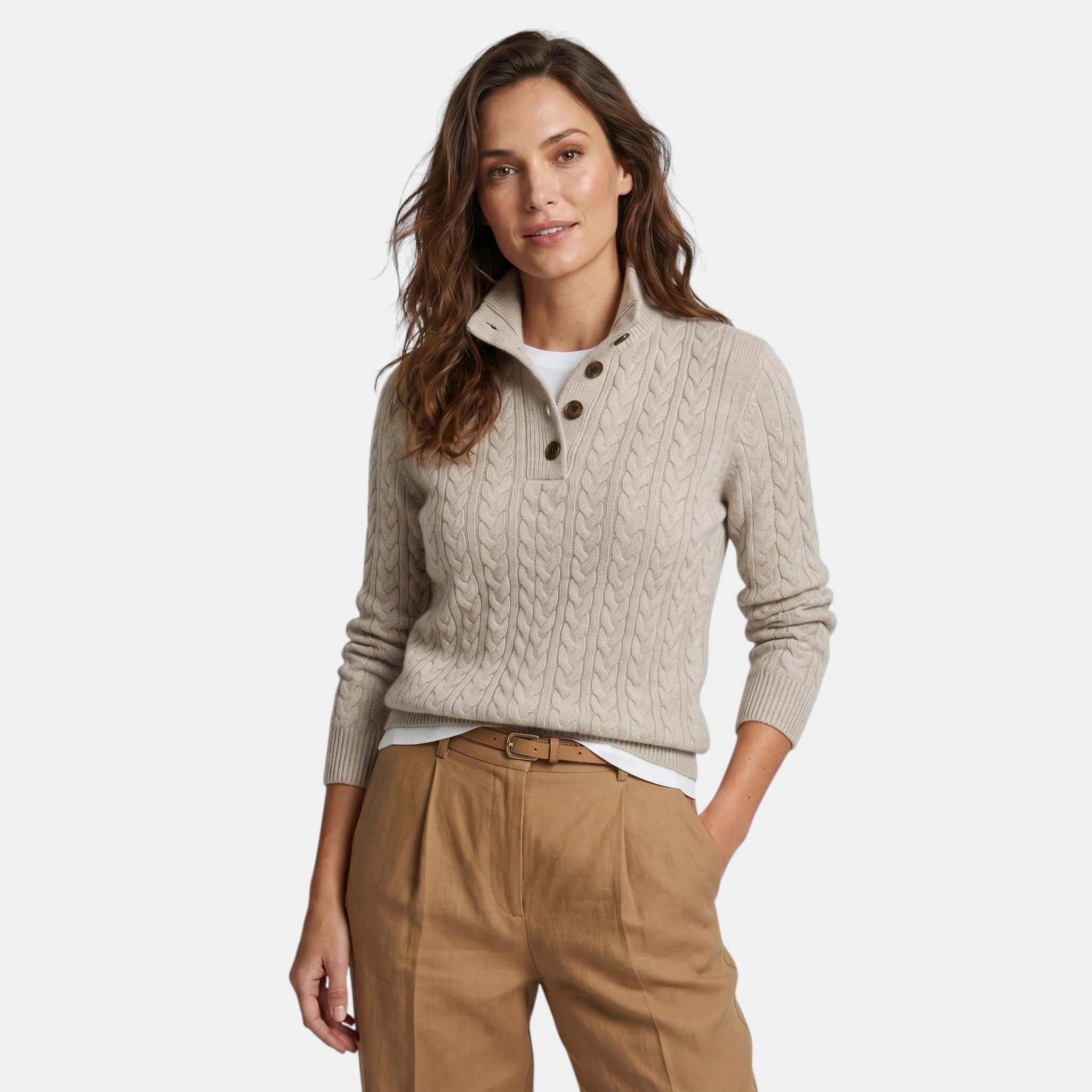Women's Cable Knit Sweater Button Collar Classic Fit SnugBubs Australia