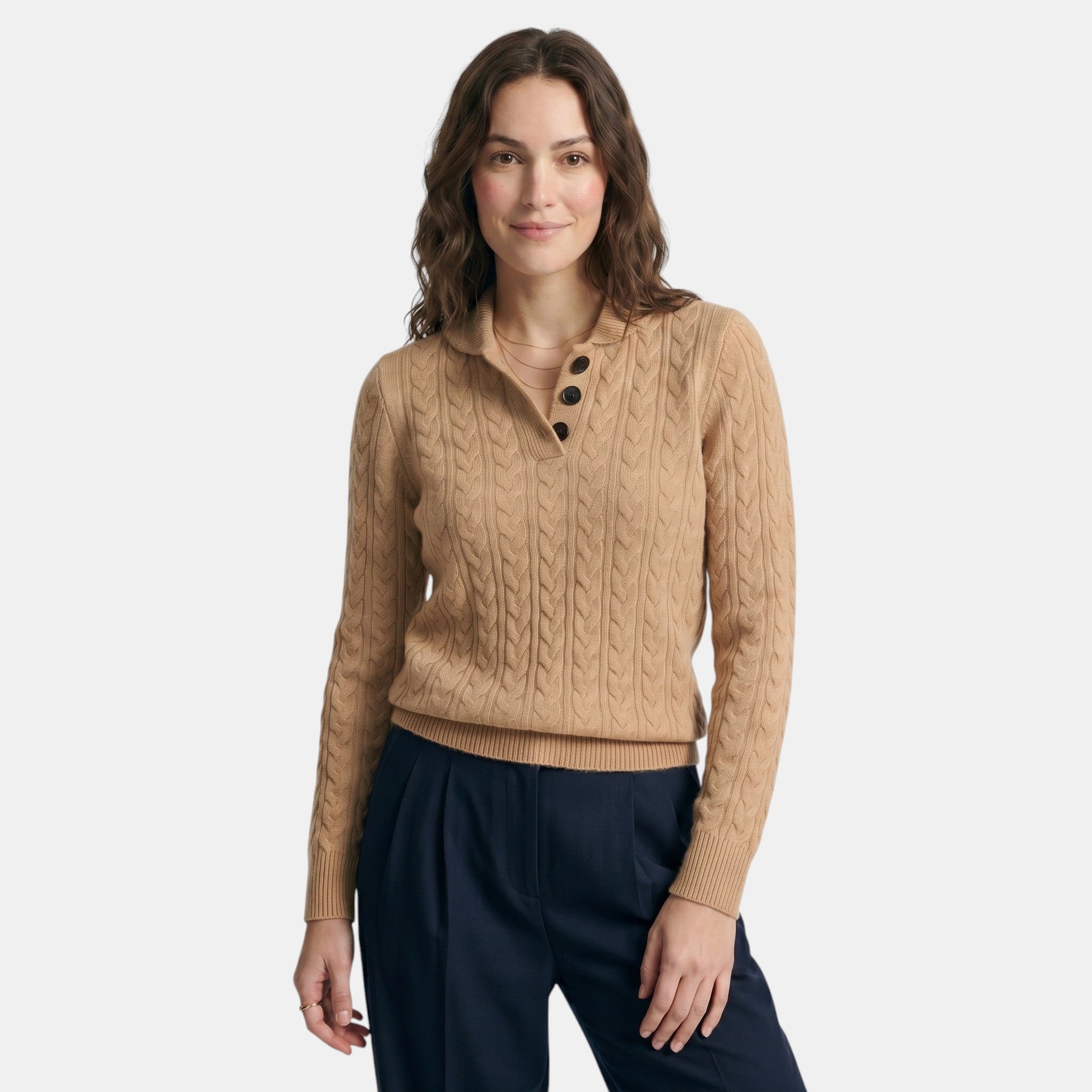 Women's Cable Knit Sweater Button Collar Classic Fit SnugBubs Australia