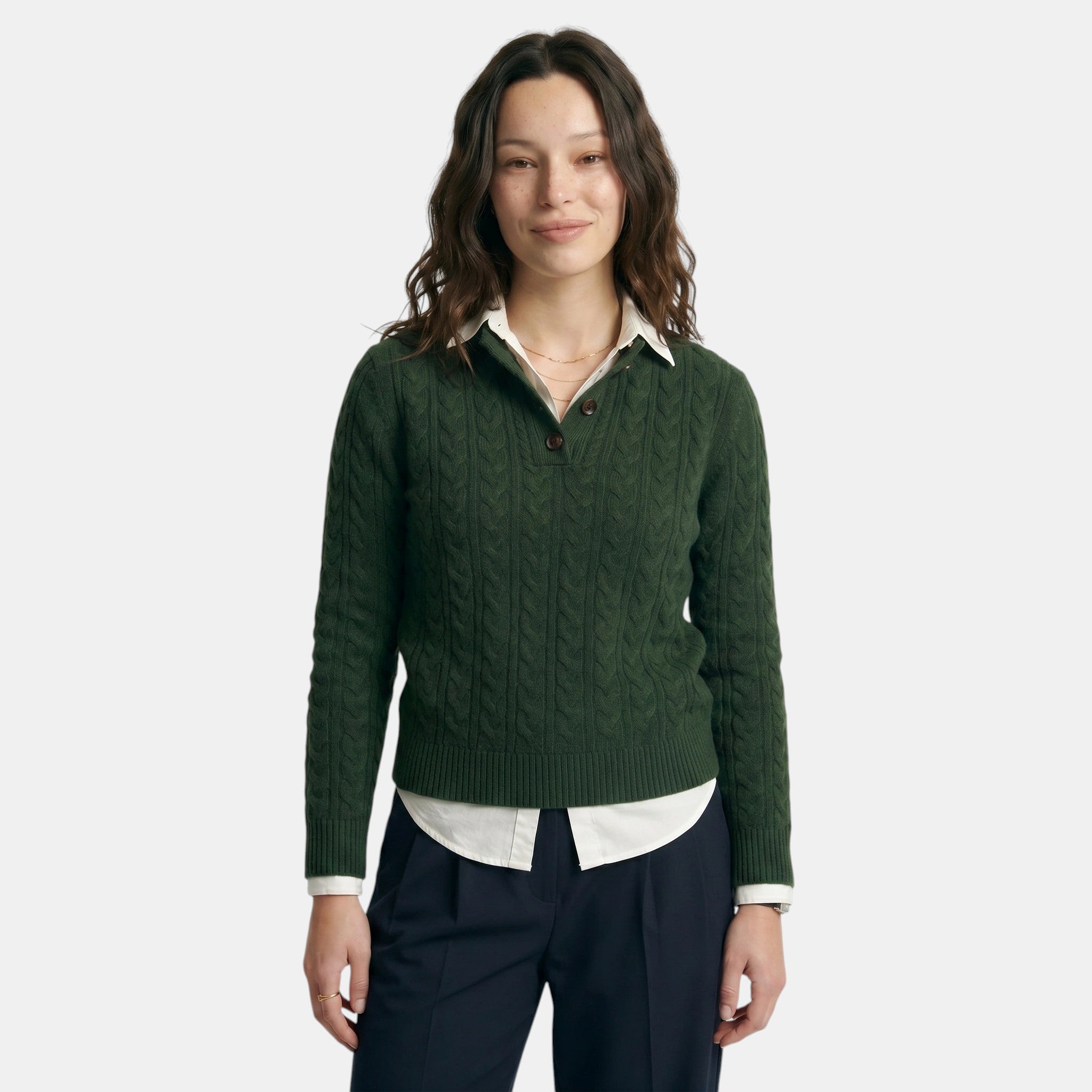 Women's Cable Knit Sweater Button Collar Classic Fit SnugBubs Australia