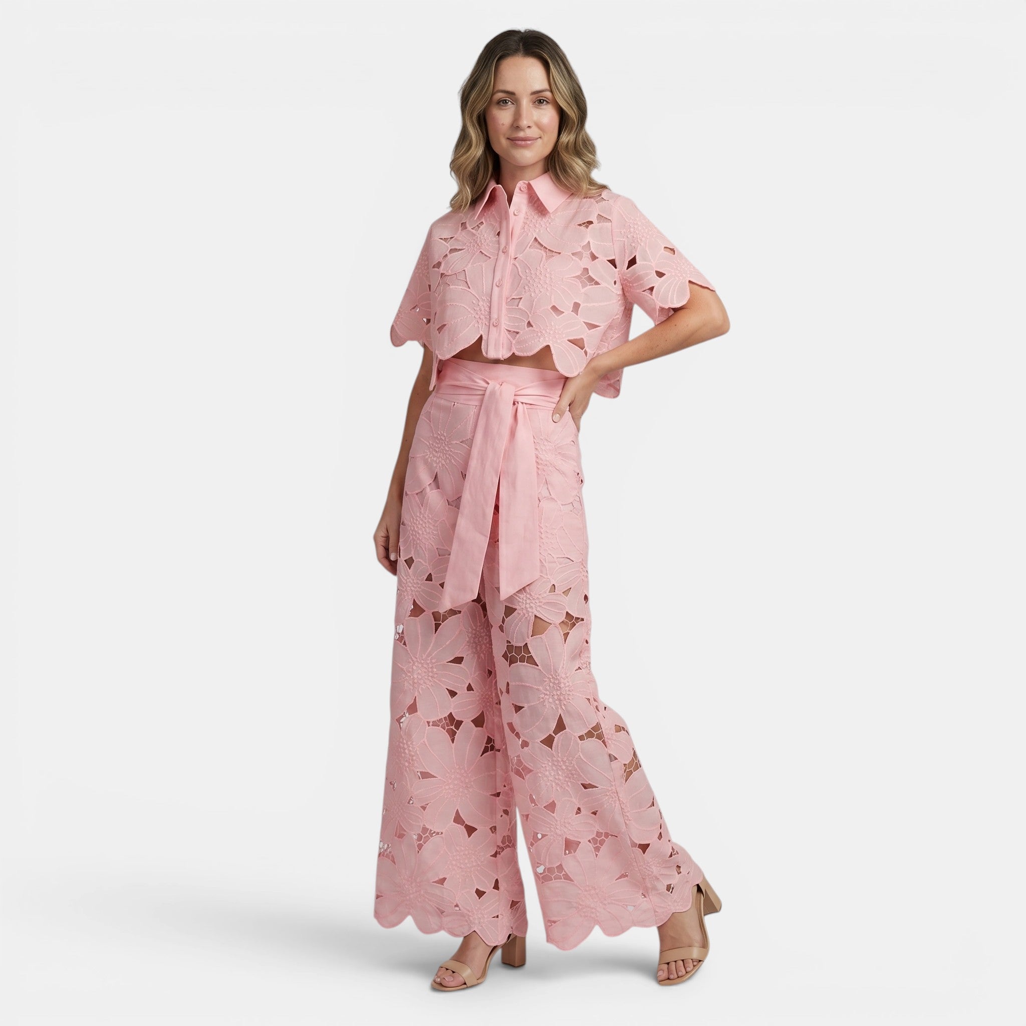 Women's Floral Cut Out Two Piece Set Elegant Summer Outfit SnugBubs Australia