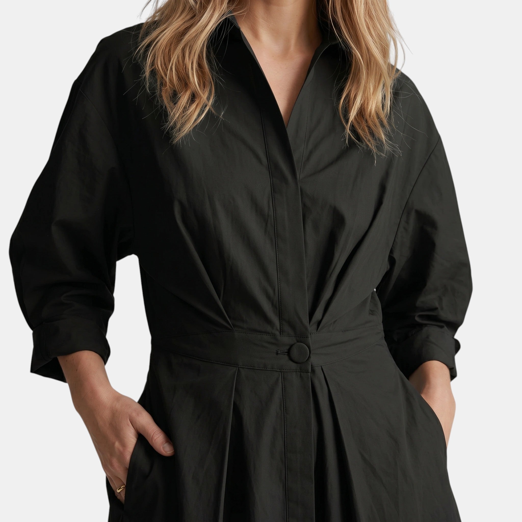 Women's Long Sleeve Shirt Dress Belted A Line Midi Dress SnugBubs Australia