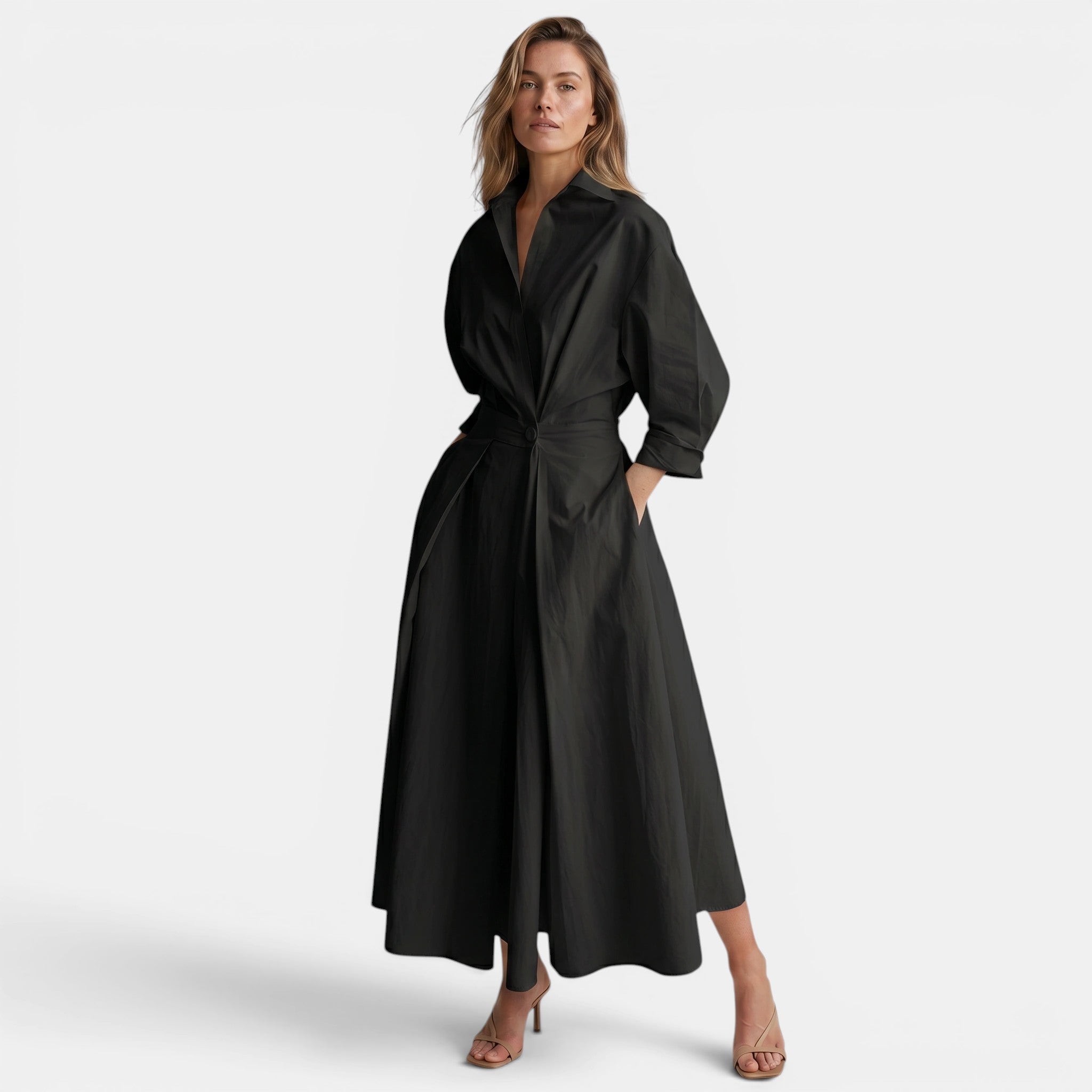 Women's Long Sleeve Shirt Dress Belted A Line Midi Dress SnugBubs Australia