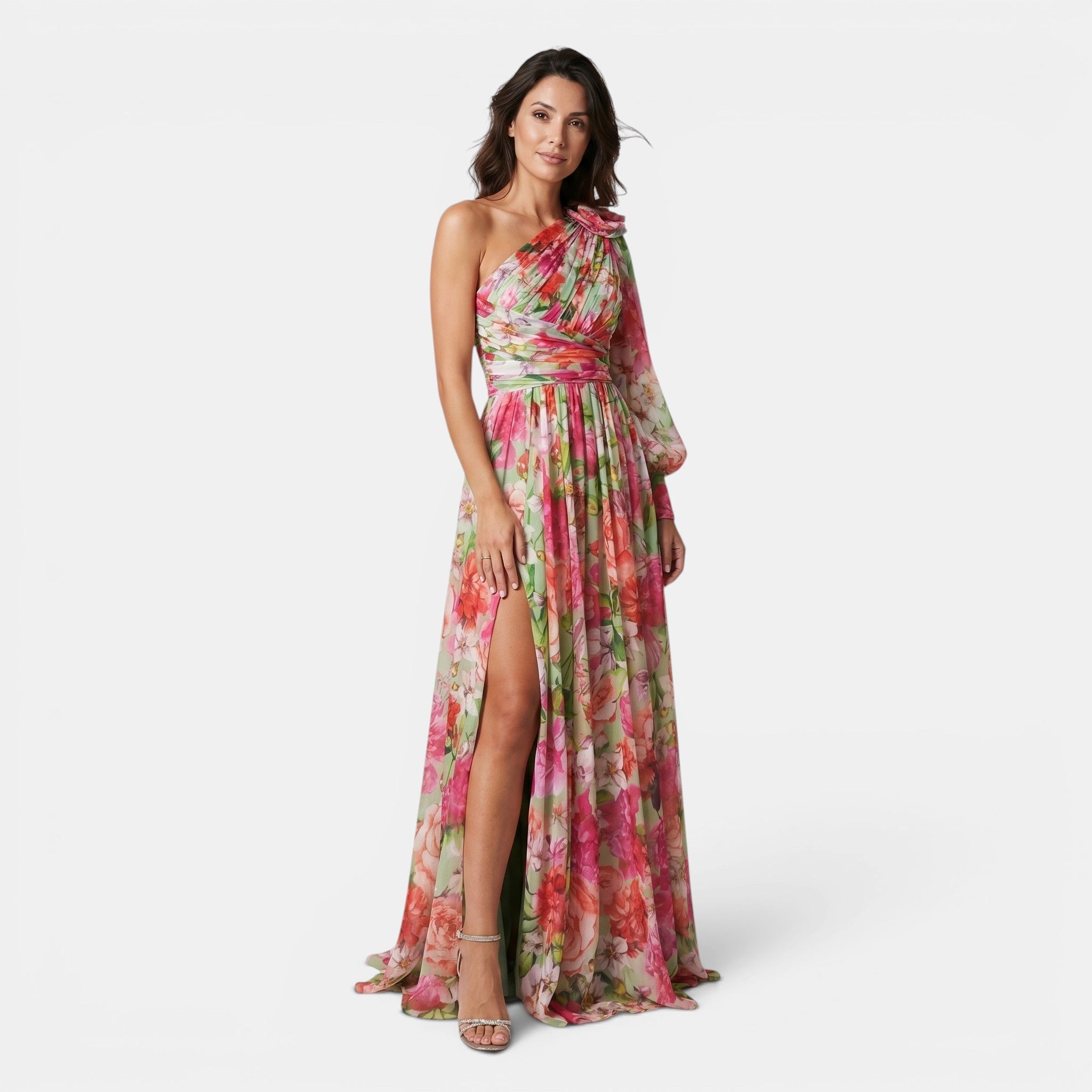 Women's One Shoulder Floral Maxi Dress Elegant Occasion Wear SnugBubs Australia