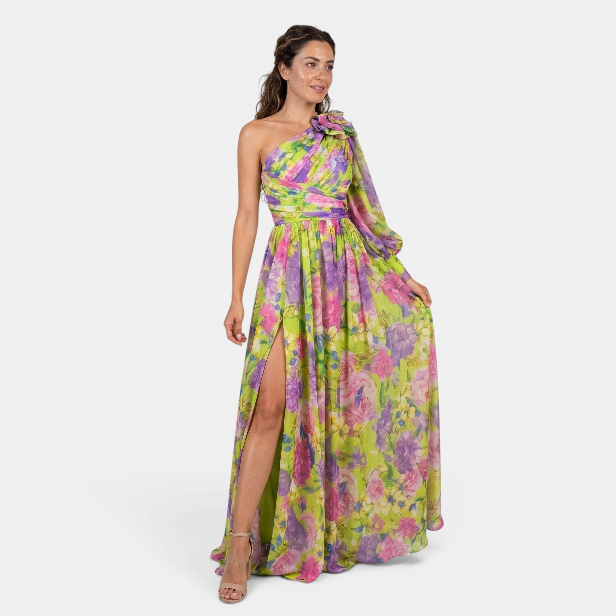 Women's One Shoulder Floral Maxi Dress Elegant Occasion Wear SnugBubs Australia