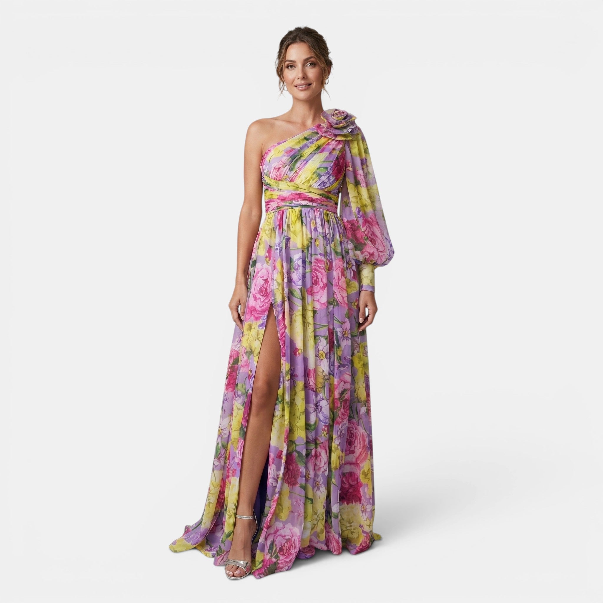 Women's One Shoulder Floral Maxi Dress Elegant Occasion Wear SnugBubs Australia