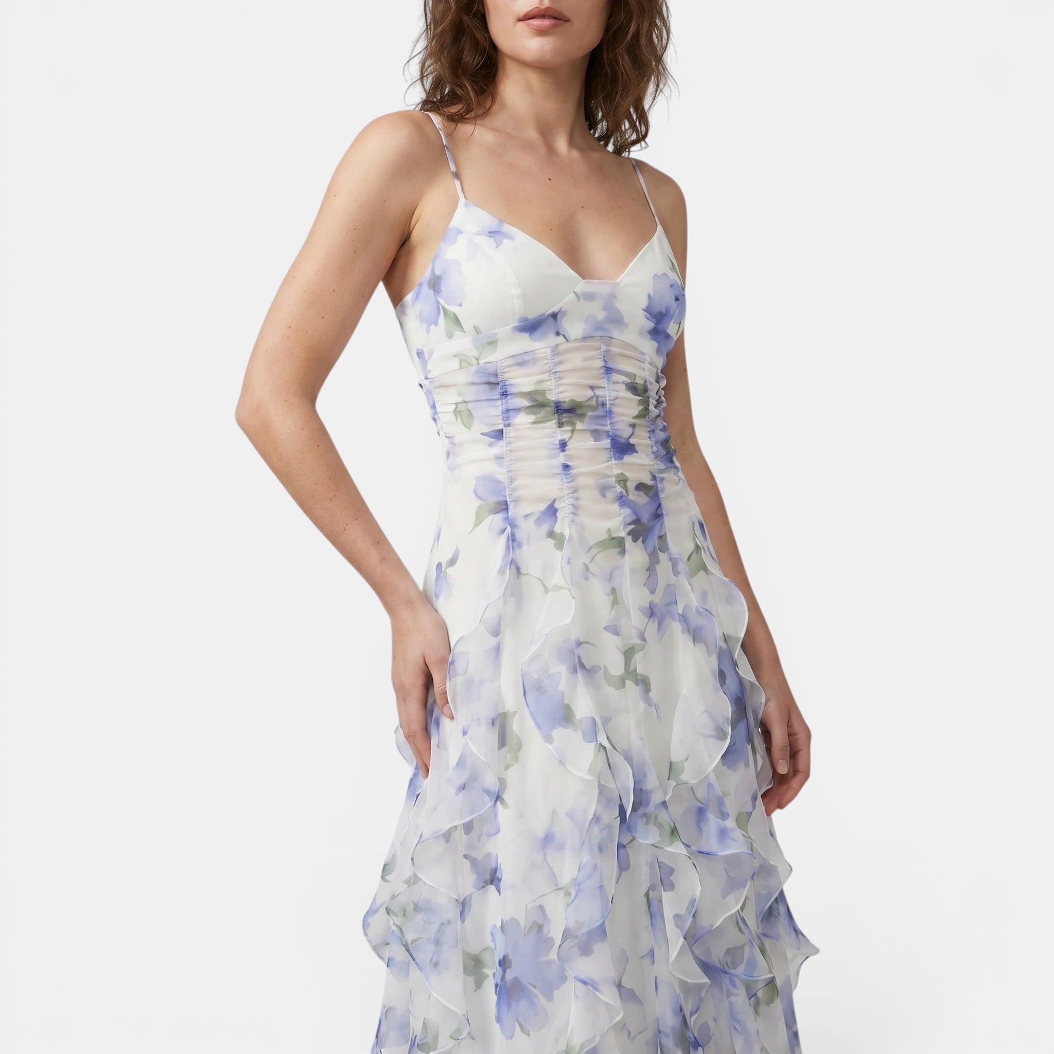 Women's Ruffled Maxi Dress Flowing Floral SnugBubs Australia